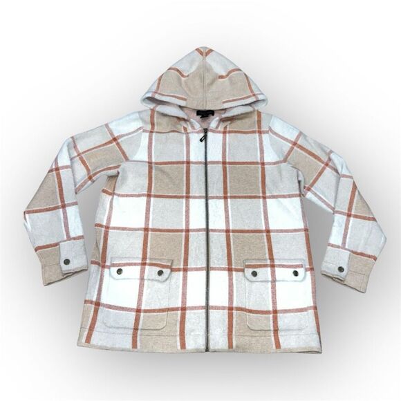 Rachel Zoe, Plaid Full Zipper Soft Cozy Hooded Sweater Jacket Women’s 1X - Picture 1 of 10